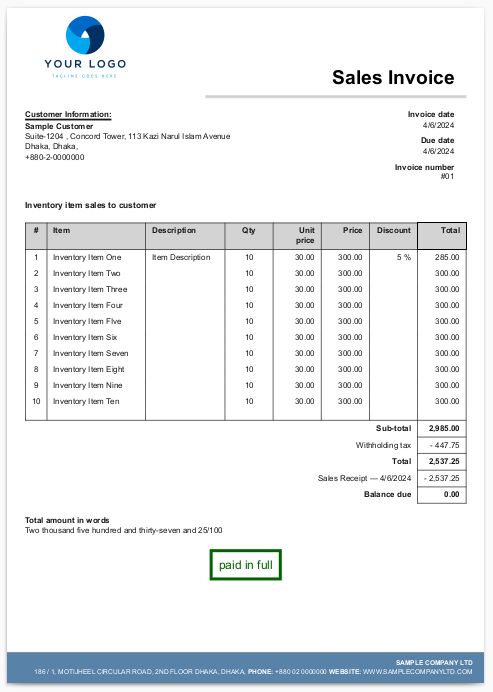 Regular Invoice Theme Preview